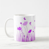 Minimalistische Paarse en Witte Poppies Meadow Flo Koffiemok (Links)