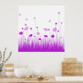 Minimalistische Paarse en Witte Poppies Meadow Flo Poster (Keuken)
