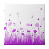 Minimalistische Paarse en Witte Poppies Meadow Flo Tegeltje (Voorkant)