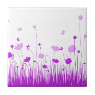 Minimalistische Paarse en Witte Poppies Meadow Flo Tegeltje