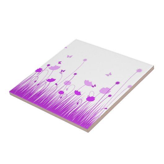 Minimalistische Paarse en Witte Poppies Meadow Flo Tegeltje (Zijkant)