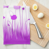 Minimalistische Paarse en Witte Poppies Meadow Flo Theedoek (Quarter Fold)