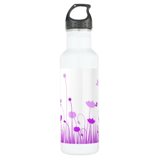 Minimalistische Paarse en Witte Poppies Meadow Flo Waterfles (Voorkant)