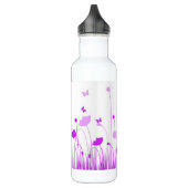 Minimalistische Paarse en Witte Poppies Meadow Flo Waterfles (Links)