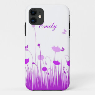 Minimalistische Paarse en Witte Poppies Meadow Naa Case-Mate iPhone Case