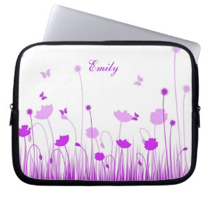 Minimalistische Paarse en Witte Poppies Meadow Naa Laptop Sleeve