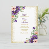 Minimalistische Paarse Floral Note Papier Achtergr Kaart (Staand voorkant)