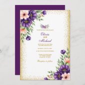 Minimalistische Paarse Floral Note Papier Achtergr Kaart (Voorkant / Achterkant)