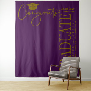 Minimalistische Paarse & Gouden Gelukwensen Afgest Wandkleed