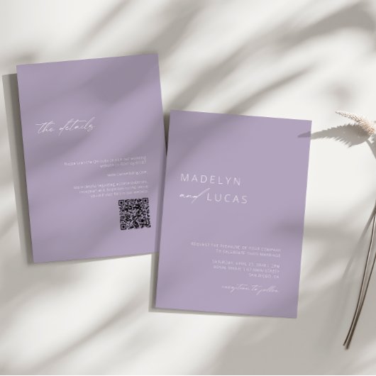 Minimalistische Paarse Lavendel QR Code Wedding Kaart