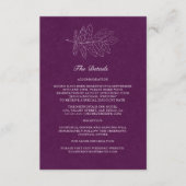 Minimalistische Paarse moderne botanische huwelijk Informatiekaartje (Voorkant)