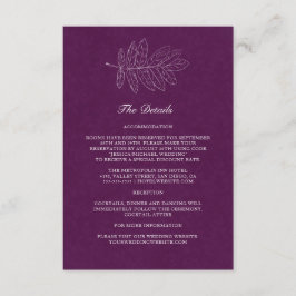 Minimalistische Paarse moderne botanische huwelijk Informatiekaartje