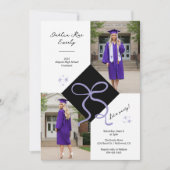 Minimalistische Paarse Pet en Bow Afstuderen Foto Kaart (Voorkant)