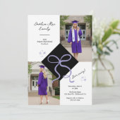 Minimalistische Paarse Pet en Bow Afstuderen Foto Kaart (Staand voorkant)