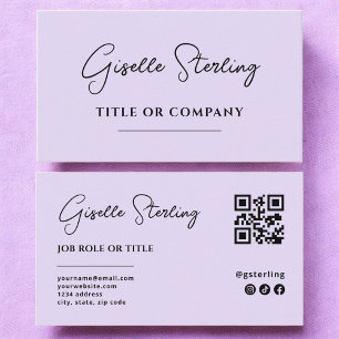 Minimalistische paarse professionele QR-code Visitekaartje