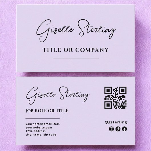 Minimalistische paarse professionele QR-code Visitekaartje