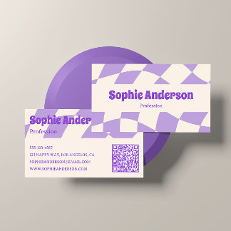 Minimalistische Paarse Retro Golfpatroon QR-code Visitekaartje