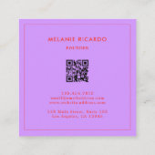 Minimalistische Paarse & Rode Strepen QR Code Bakk Vierkante Visitekaartje (Achterkant)