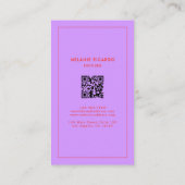 Minimalistische Paarse & Rode Strepen QR Code Bakk Visitekaartje (Achterkant)