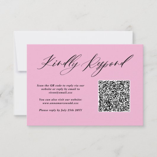 Minimalistische Paarse Roze bruiloft QR-code RSVP Kaartje (Voorkant)