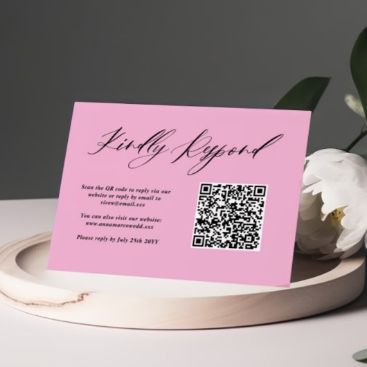 Minimalistische Paarse Roze bruiloft QR-code RSVP Kaartje