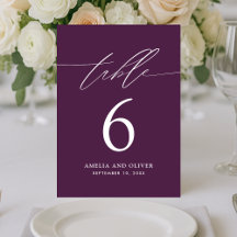 Minimalistische Paarse Script Table Number Kaart