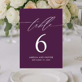 Minimalistische Paarse Script Table Number Kaart