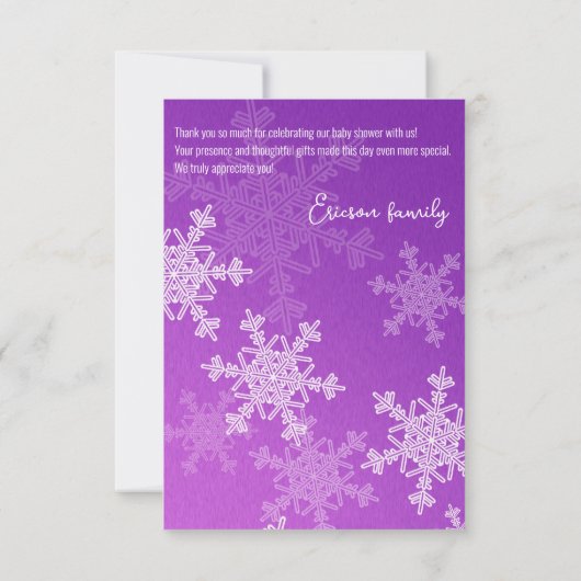 Minimalistische Paarse sneeuwvlokken Baby shower D Bedankkaart (Achterkant)