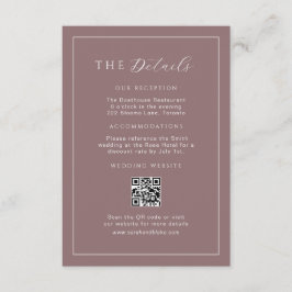 Minimalistische Paarse trouwdetails QR-code invoeg Informatiekaartje