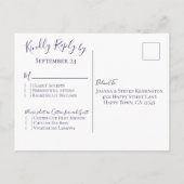 Minimalistische Paarse Tulip Bruiloft RSVP Maaltij Uitnodiging Briefkaart (Achterkant)