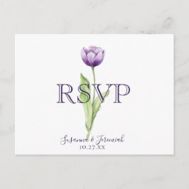 Minimalistische Paarse Tulp Bruiloft RSVP Maaltijd Uitnodiging Briefkaart