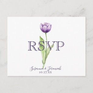 Minimalistische Paarse Tulp Bruiloft RSVP Maaltijd Uitnodiging Briefkaart