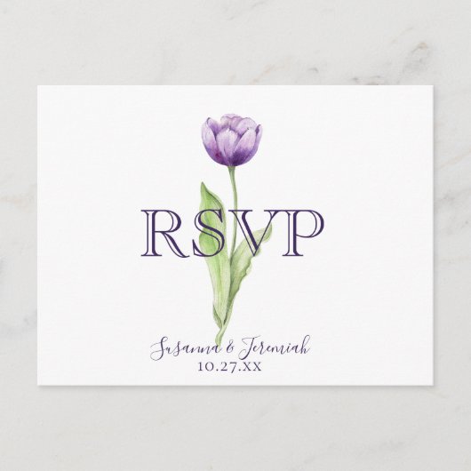 Minimalistische Paarse Tulp Bruiloft RSVP Maaltijd Uitnodiging Briefkaart (Voorkant)