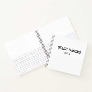 Minimalistische paarse verticale tekst schoolvak notitieboek