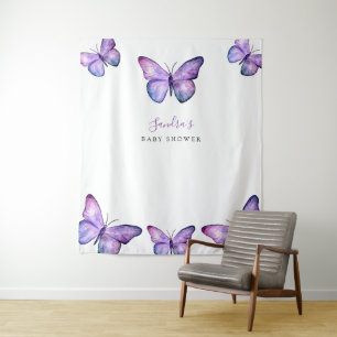 Minimalistische paarse vlinder baby shower achterg wandkleed