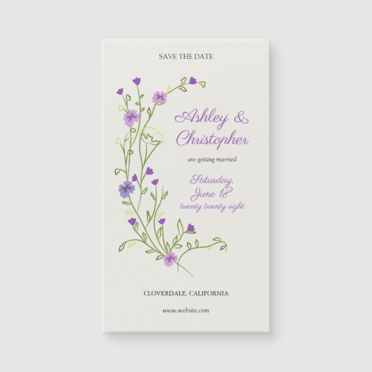 Minimalistische Paarse Wildflower Bewaar de datumm (Voorkant)