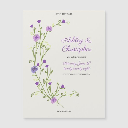 Minimalistische Paarse Wildflower Bewaar de datumm (Voorkant)