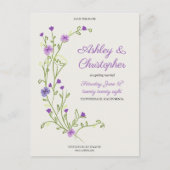 Minimalistische Paarse Wildflower Wedding Save the Briefkaart (Voorkant)