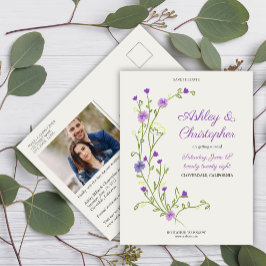 Minimalistische Paarse Wildflower Wedding Save the Briefkaart