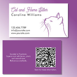 Minimalistische paarse witte kat illustratie QR-co Visitekaartje