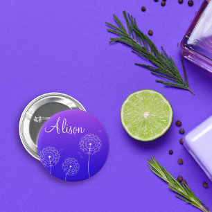 Minimalistische Paarse Witte Paardenbloem Bloemen  Ronde Button 5,7 Cm