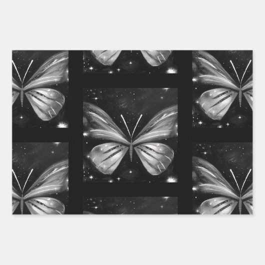 Minimalistische Paarse zwart-witte vlinder Inpakpapier Vel (Voorkant 3)