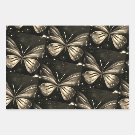 Minimalistische Paarse zwart-witte vlinder Inpakpapier Vel (Voorkant 2)