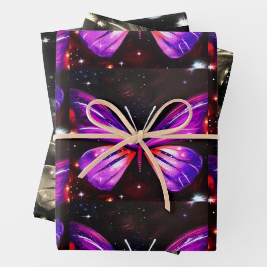 Minimalistische Paarse zwart-witte vlinder Inpakpapier Vel (In situ)