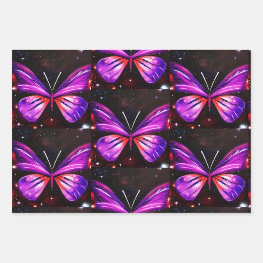 Minimalistische Paarse zwart-witte vlinder Inpakpapier Vel (Voorkant)