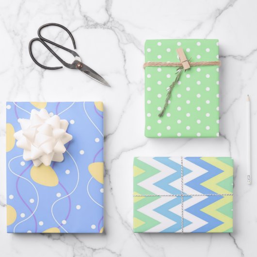 Minimalistische paasblauw, groen en geel set van 3 inpakpapier vel (Voorkant)