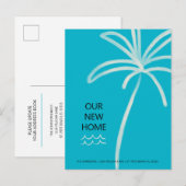 Minimalistische Palm Tree Aqua Nieuw adres Aankondigingskaart (Voorkant / Achterkant)