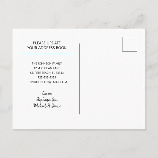 Minimalistische Palm Tree Aqua Nieuw adres Aankondigingskaart (Achterkant)