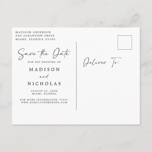 Minimalistische Palm Tree bruiloft Bewaar de datum Aankondigingskaart (Achterkant)