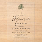 Minimalistische Palm Tree bruiloft repetitie diner Acryl Uitnodigingen (Voorkant)